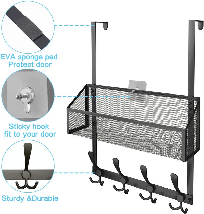 Kaiferty Over The Door Hooks Organizer, Coat Rack Over The Door Storage Hanger Towel Rack, Back of Door Storage Organizer for Bathroom,Bedroom,Kitchen,Office (Black, 2-Tier) - Image 5